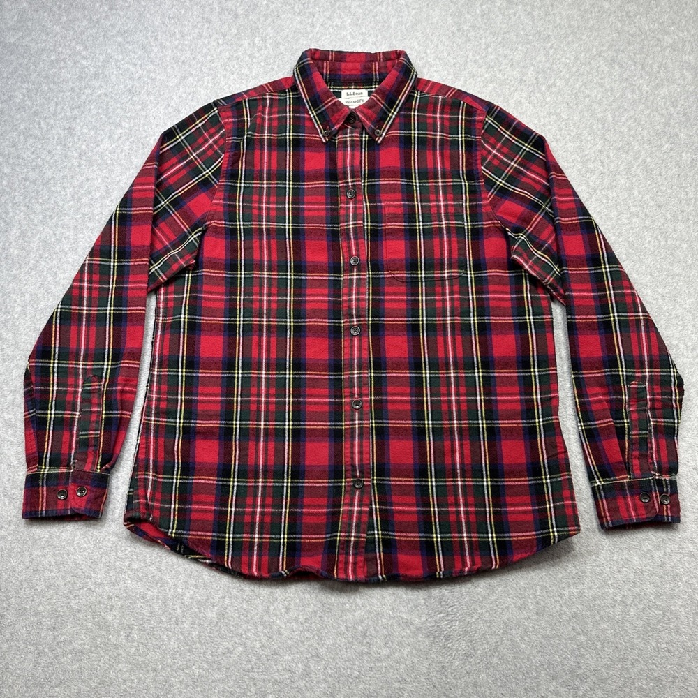 LL Bean Flannel Shirt Women Small Red Plaid Relaxed Fit Cabin Comfort Outdoor